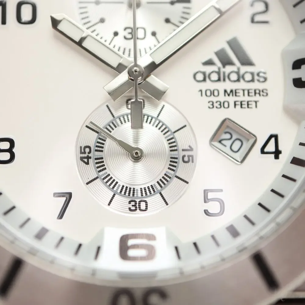 Adidas Chunky Y2K Stainless Steel Chronograph 48mm Watch Left Buttons Silver
